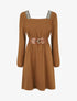Robe fluide à col carré stylisé - Camel - 1