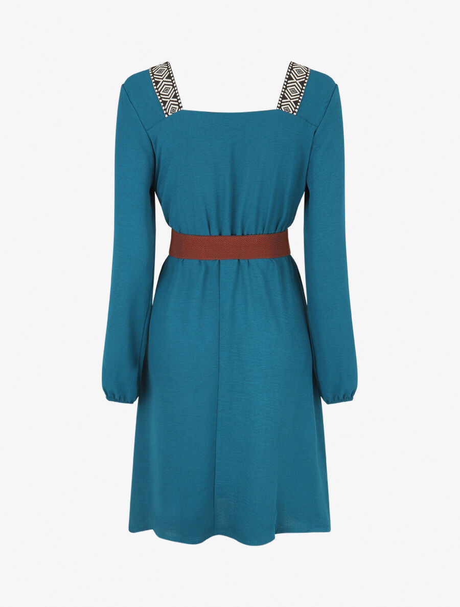Robe fluide à col carré stylisé - Bleu pétrole - 2