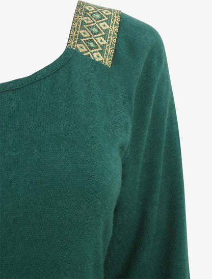 Robe bimatière effet portefeuille à col stylisé - Vert sapin - 3