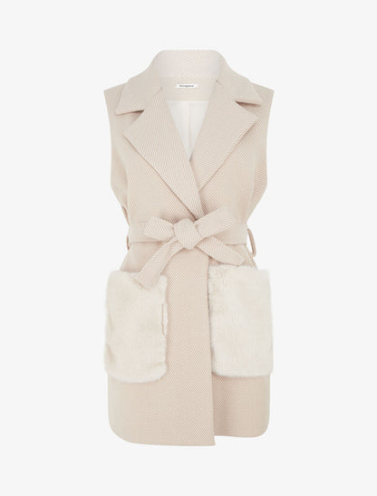Veste à empiècement fourrure synthétique effet fausses poches - Beige - 1