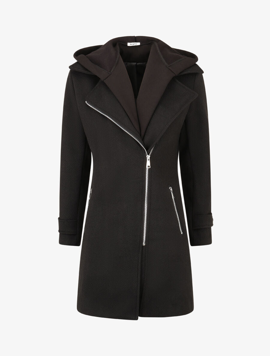Manteau à empiècement style sweat - Noir - 4