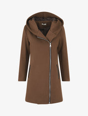Manteau zippé à poches contrastantes en simili - Marron - 1