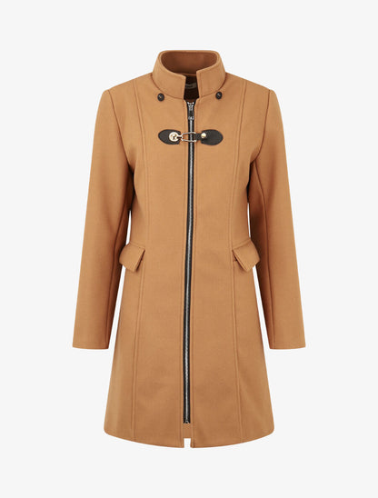 Manteau long unie zippée - Camel - 4