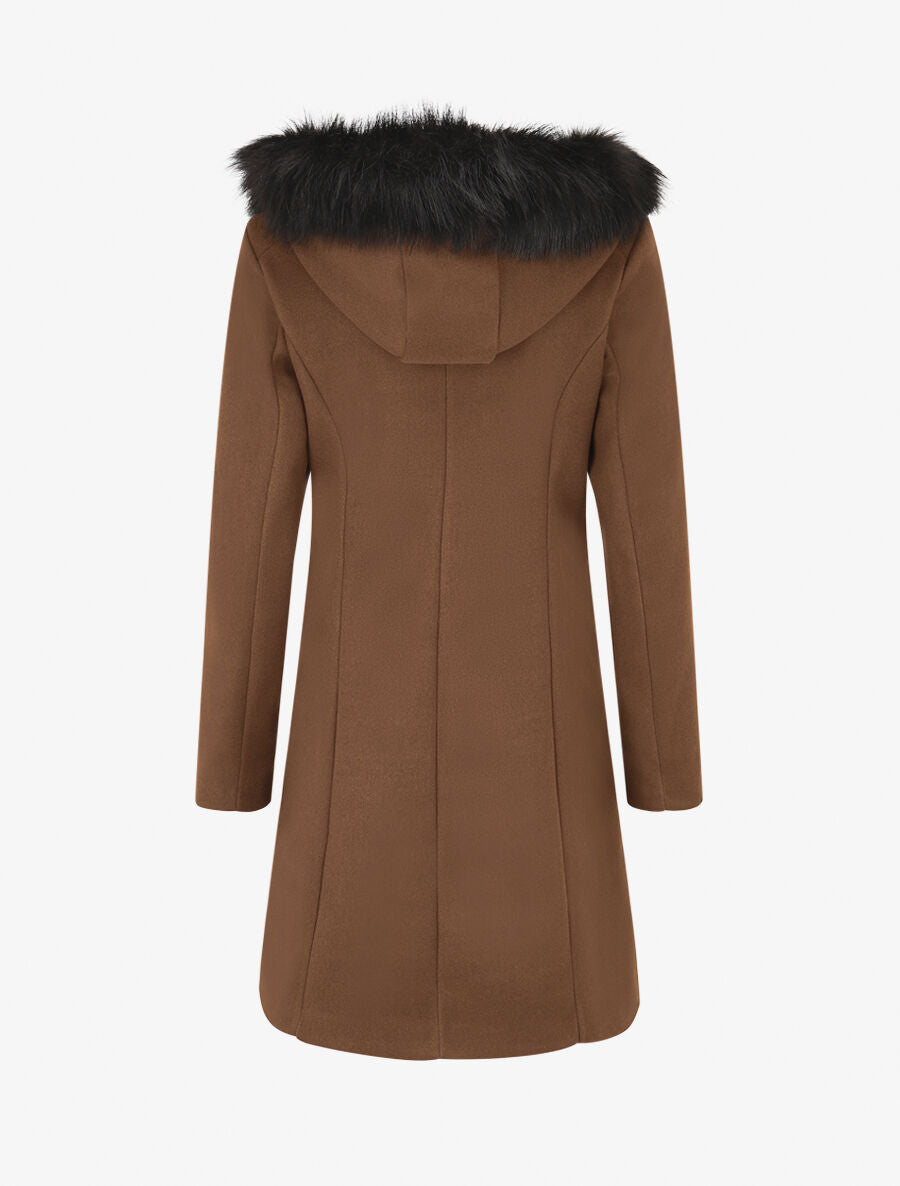Manteau long à capuche et fourrure synthétique - Marron - 2
