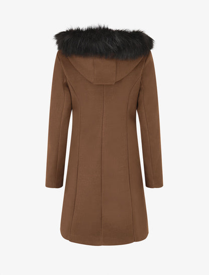 Manteau long à capuche et fourrure synthétique - Marron - 2