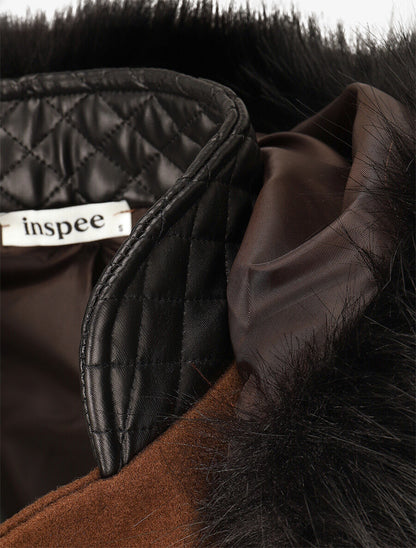 Manteau long à capuche et fourrure synthétique - Marron - 3