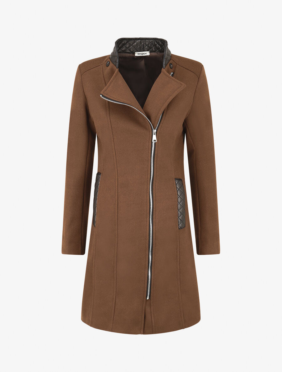 Manteau long à capuche et fourrure synthétique - Marron - 4