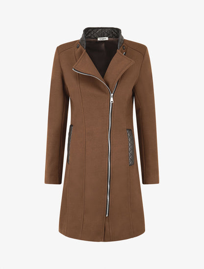 Manteau long à capuche et fourrure synthétique - Marron - 4