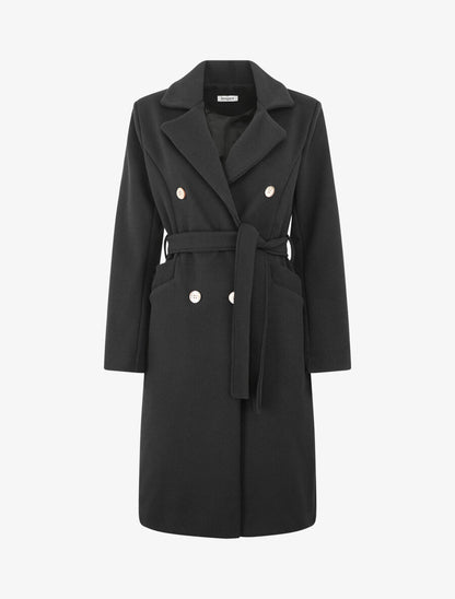 Manteau uni à boutons décoratifs - Noir - 1