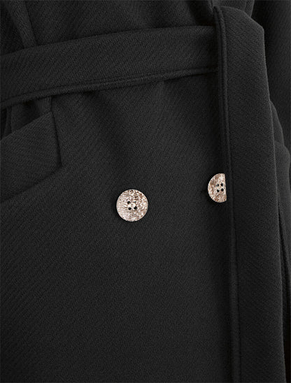 Manteau uni à boutons décoratifs - Noir - 3