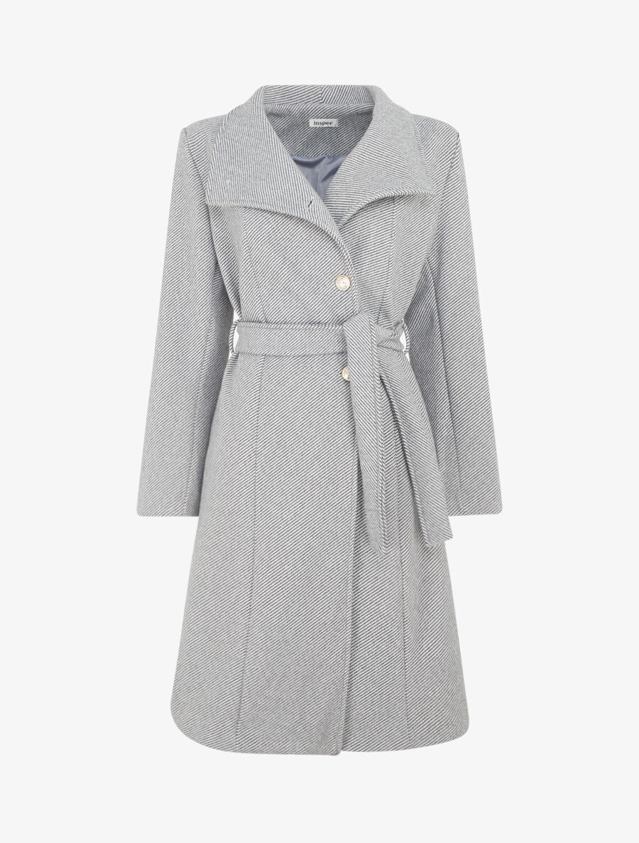 Manteau long uni à boutons marins dorés - Gris/noir - 1