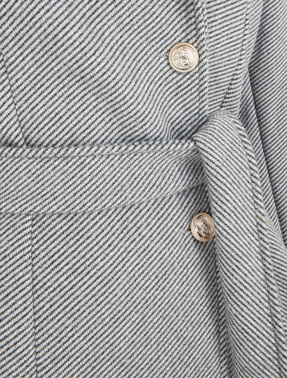 Manteau long uni à boutons marins dorés - Gris/noir - 3
