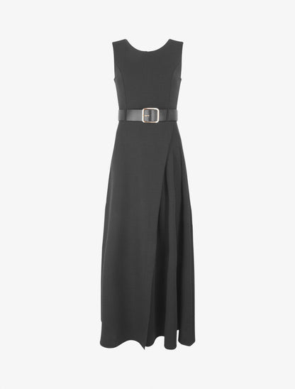 Robe longue unie style portefeuille - Noir - 4