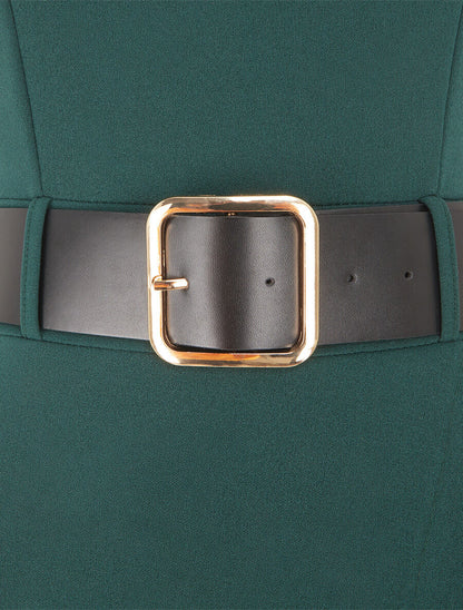 Robe longue unie style portefeuille - Vert sapin - 3