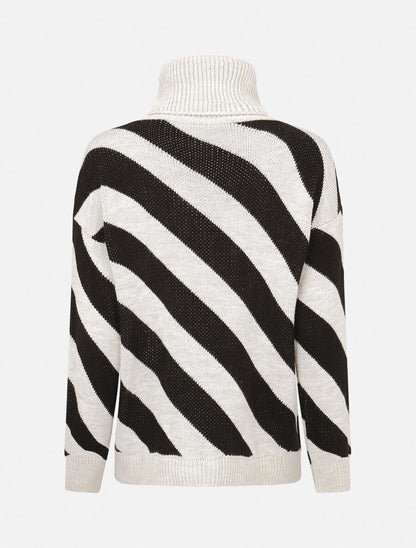 Pull rayé à col roulé - Crème - 2