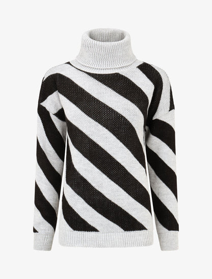 Pull rayé à col roulé - Gris - 1