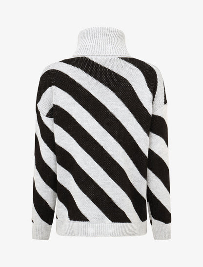 Pull rayé à col roulé - Gris - 2
