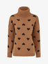 Pull col roulé à imprimé coeurs - Camel - 1