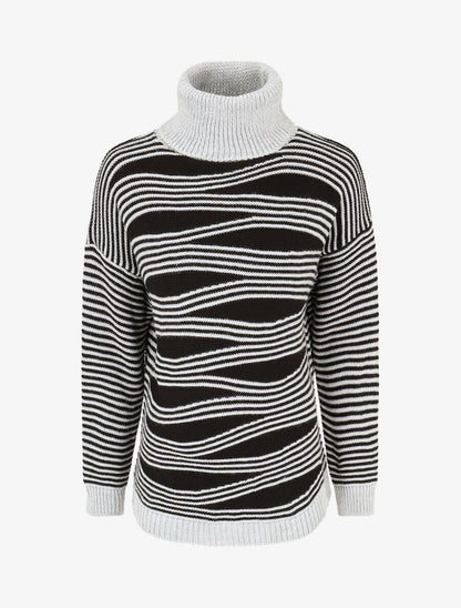 Pull col roulé à imprimé graphique - Gris - 1