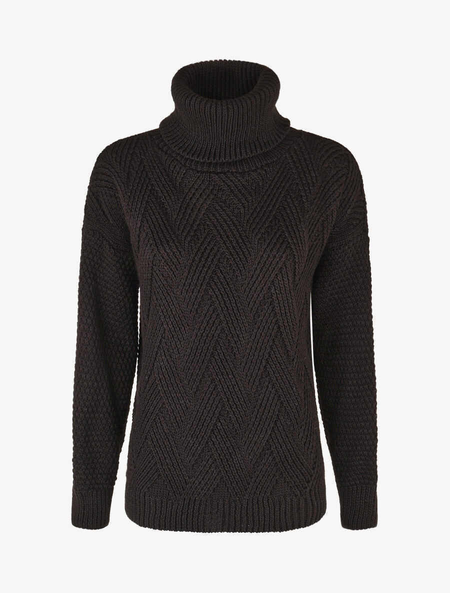 Pull uni en maille à col roulé - Noir - 4