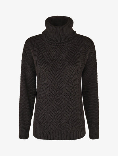 Pull uni en maille à col roulé - Noir - 4