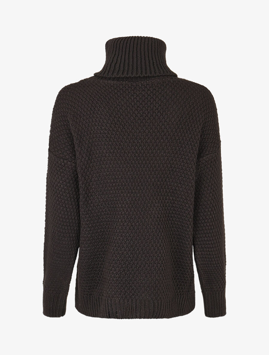 Pull uni en maille à col roulé - Noir - 2