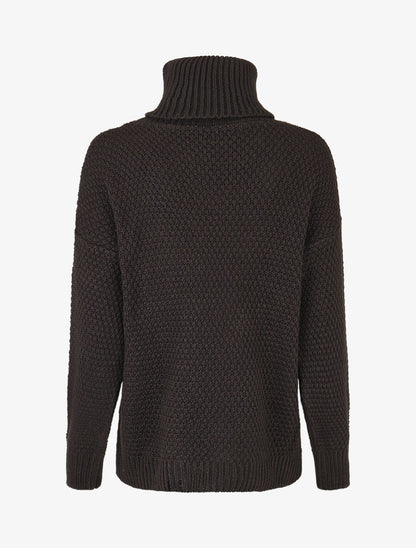 Pull uni en maille à col roulé - Noir - 2