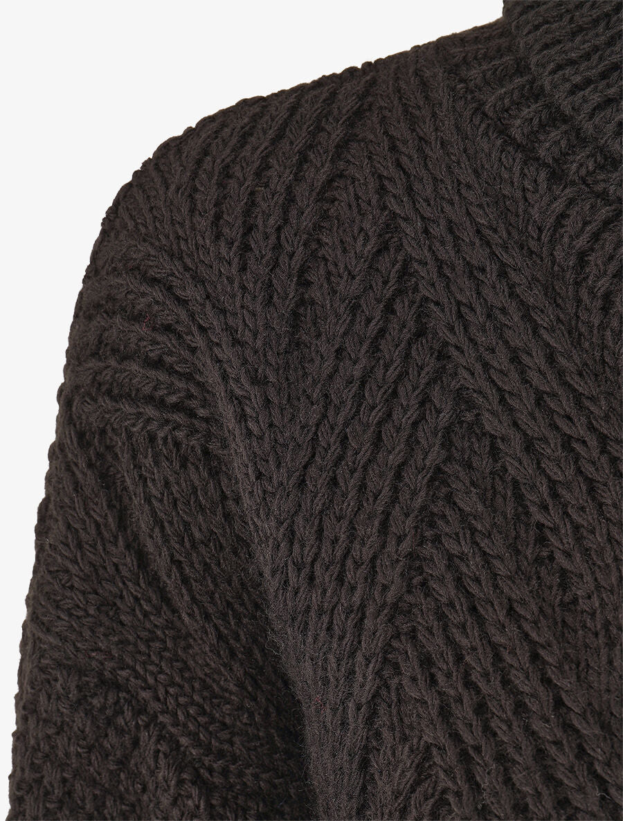 Pull uni en maille à col roulé - Noir - 3