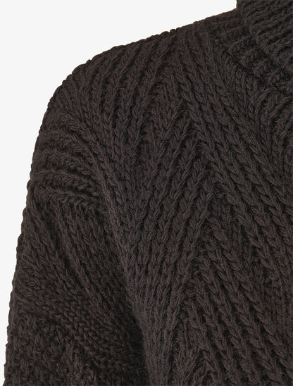 Pull uni en maille à col roulé - Noir - 3