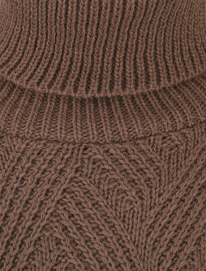 Pull uni en maille à col roulé - Marron - 3