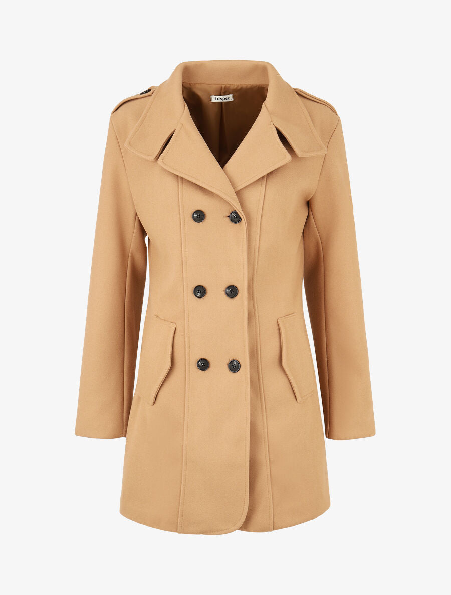 Manteau uni à col cranté stylisé - Camel - 4