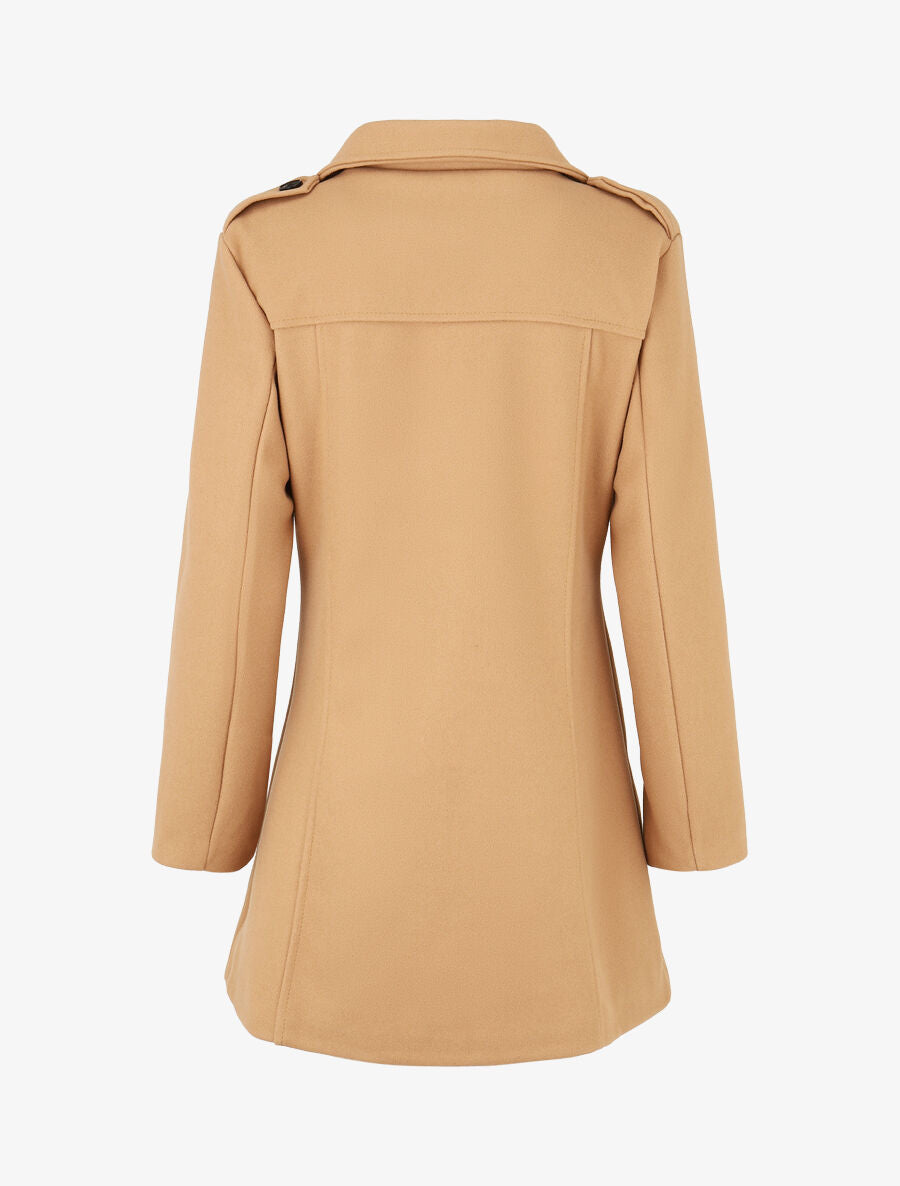 Manteau uni à col cranté stylisé - Camel - 2