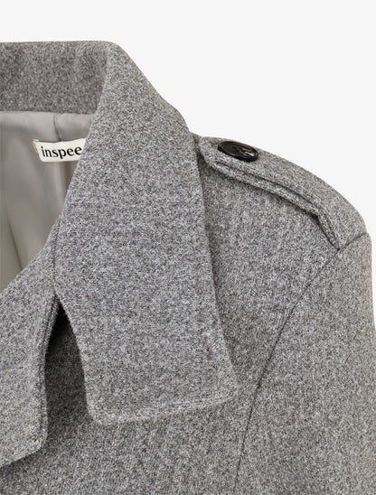 Manteau uni à col cranté stylisé - Gris - 3