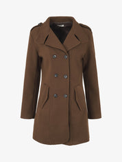 Manteau uni à col cranté stylisé - Marron - 4