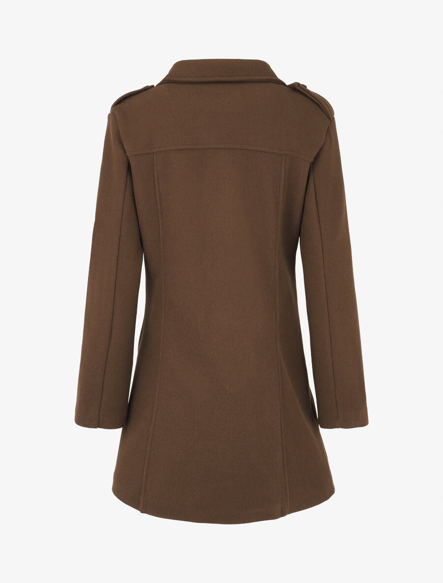 Manteau uni à col cranté stylisé - Marron - 2