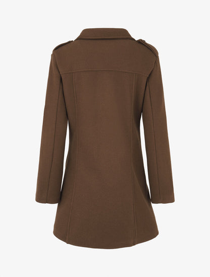 Manteau uni à col cranté stylisé - Marron - 2