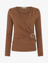 Pull fin effet superposé à empiècement bijou strassé - Marron - 1