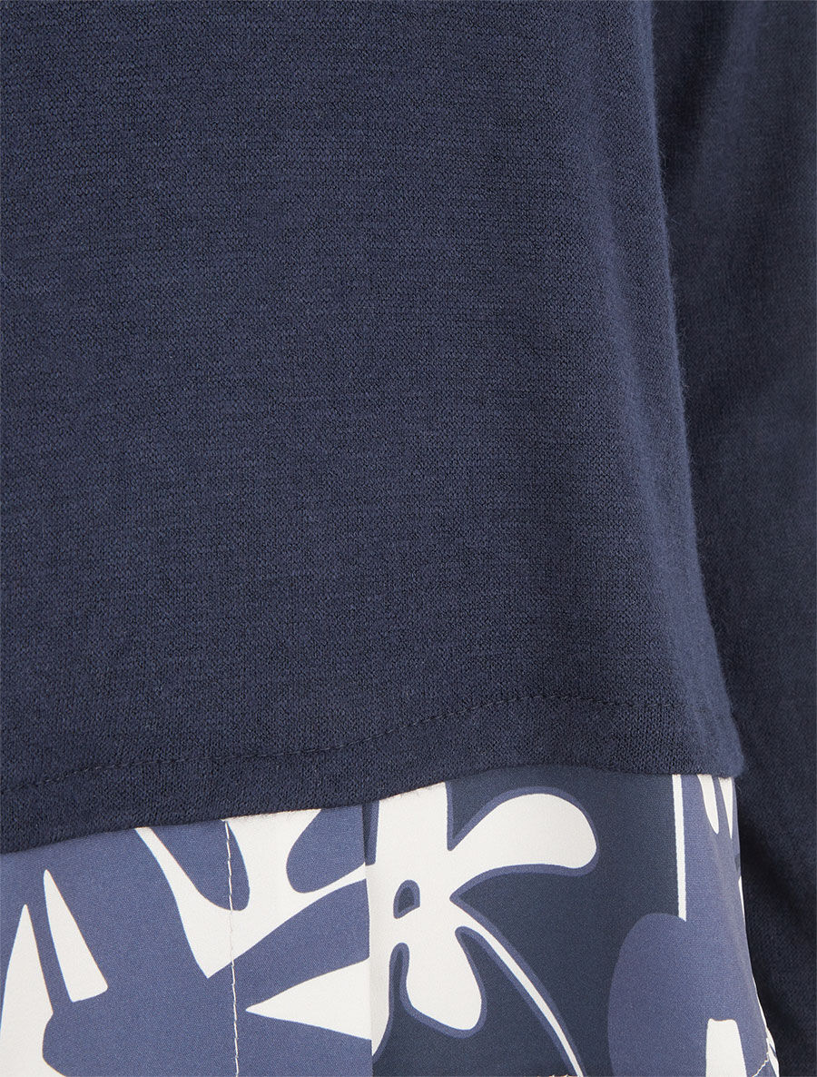 Pull fin à empiècement imprimé - Marine - 3