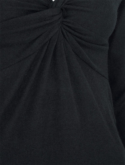 Pull fin à col V stylisé - Noir - 3