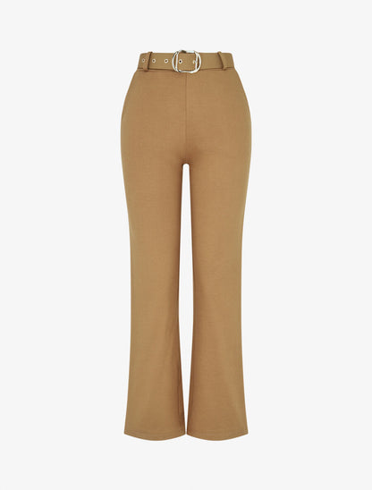 Pantalon long uni ceinturé - Camel - 1