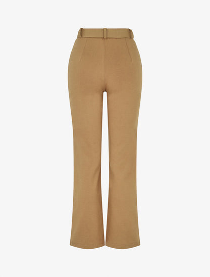 Pantalon long uni ceinturé - Camel - 2