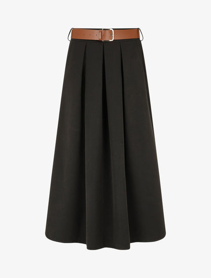 Jupe longue unie à taille élastiquée - Noir - 4