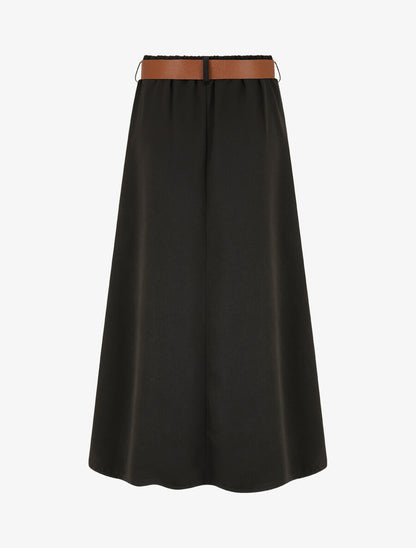 Jupe longue unie à taille élastiquée - Noir - 2