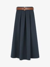 Jupe longue unie à taille élastiquée - Marine - 4