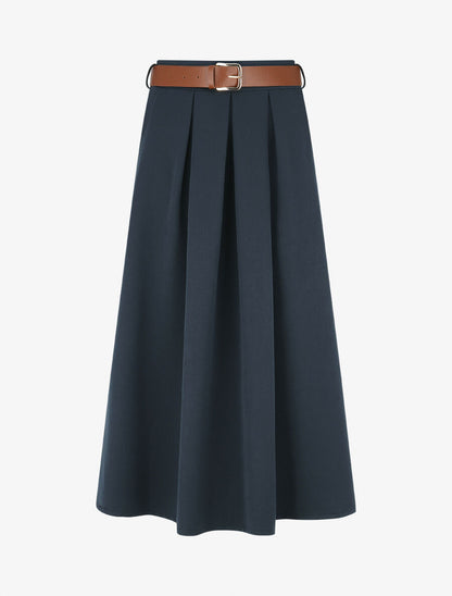 Jupe longue unie à taille élastiquée - Marine - 4