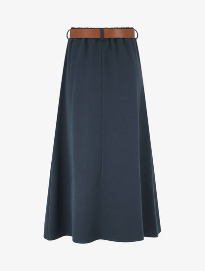 Jupe longue unie à taille élastiquée - Marine - 2