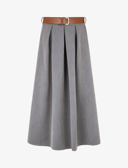 Jupe longue unie à taille élastiquée - Gris - 1