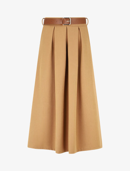 Jupe longue unie à taille élastiquée - Camel - 1
