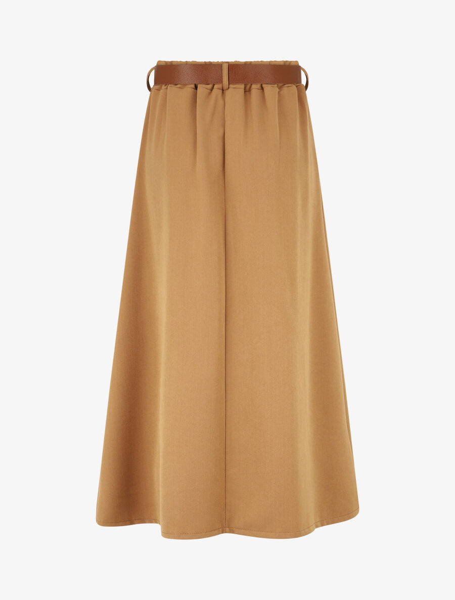 Jupe longue unie à taille élastiquée - Camel - 2