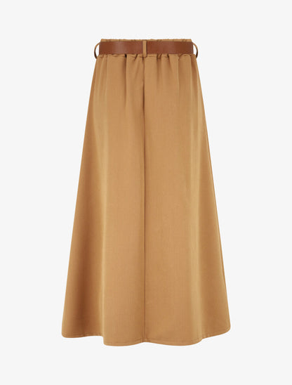 Jupe longue unie à taille élastiquée - Camel - 2